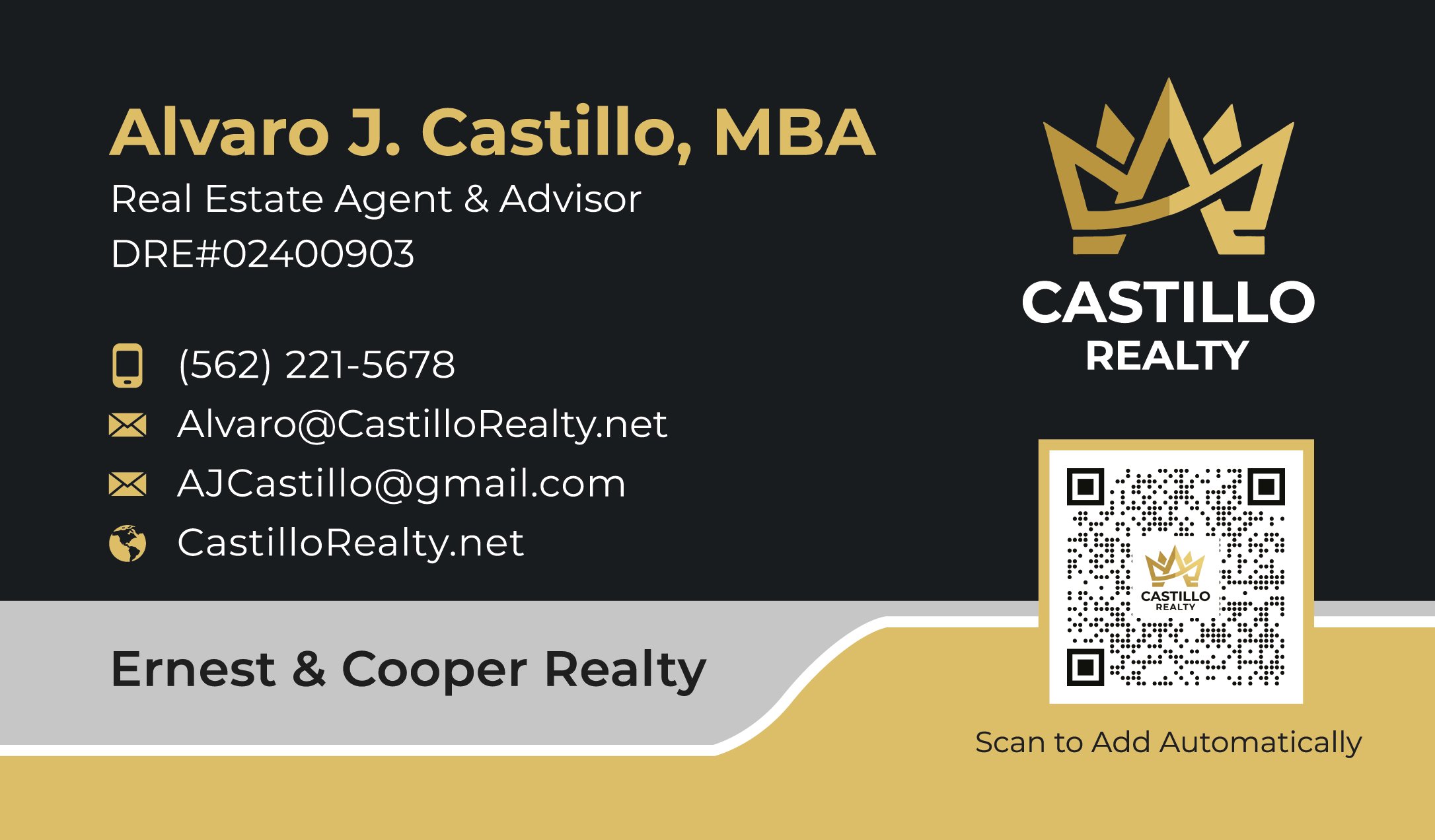 Alvaro J. Castillo, MBA — Castillo Realty Business Card